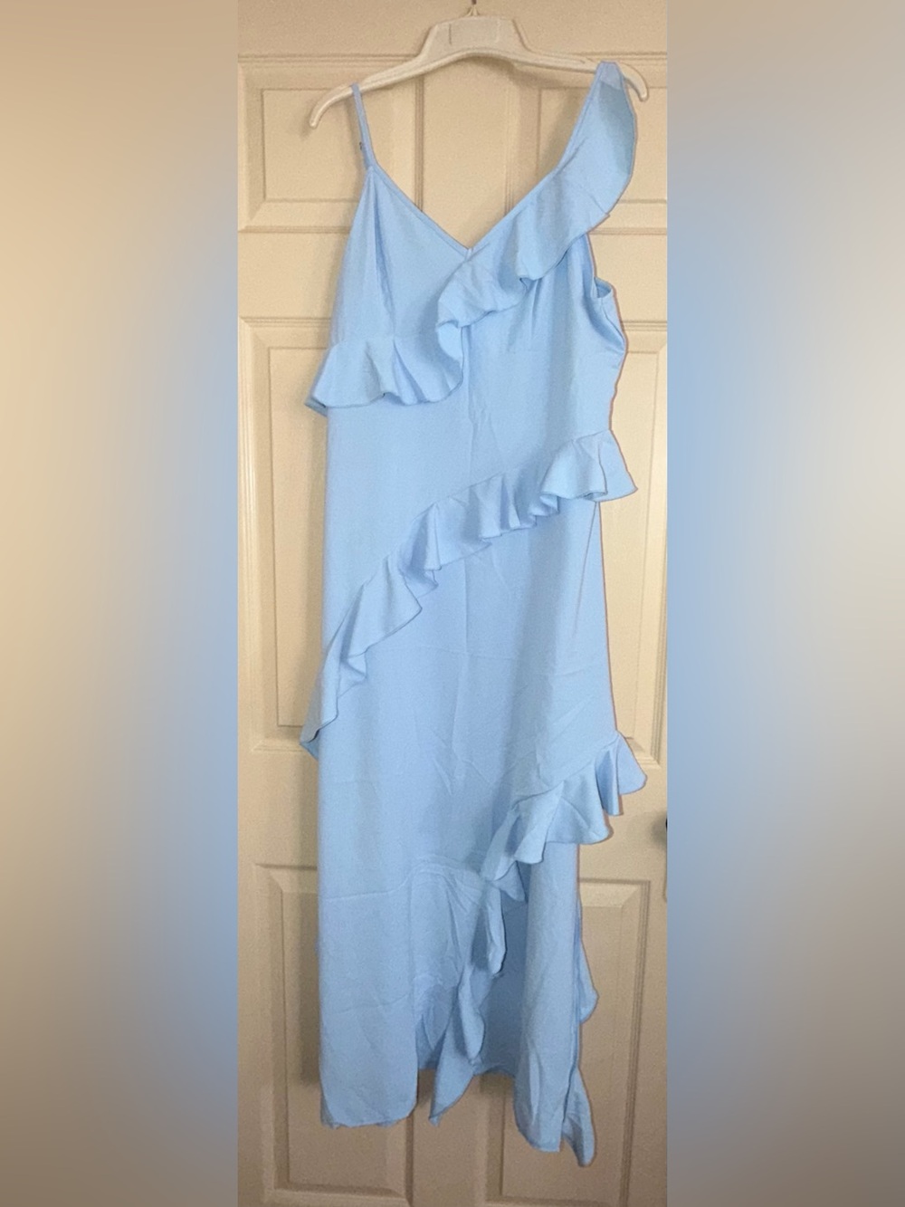 Light Blue Ruffle Midi Dress